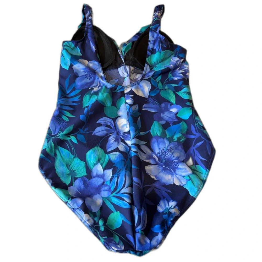 Miraclesuit Swimsuit Blue Floral Padded Sz 18